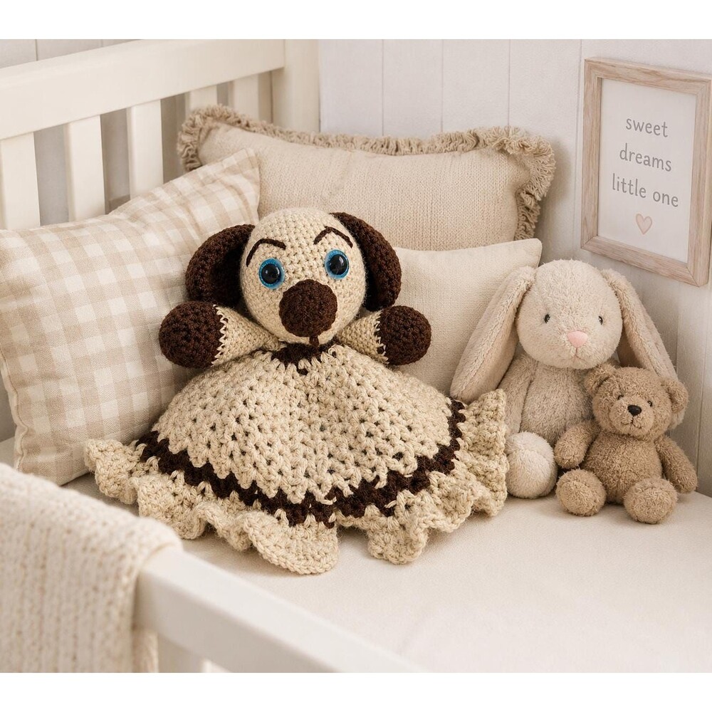 Handmade Crochet Puppy Lovey Security Blanket,